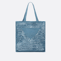PRADA RAFFIA TASCHE MIT GEWEBTEM LOGO IN BLAU